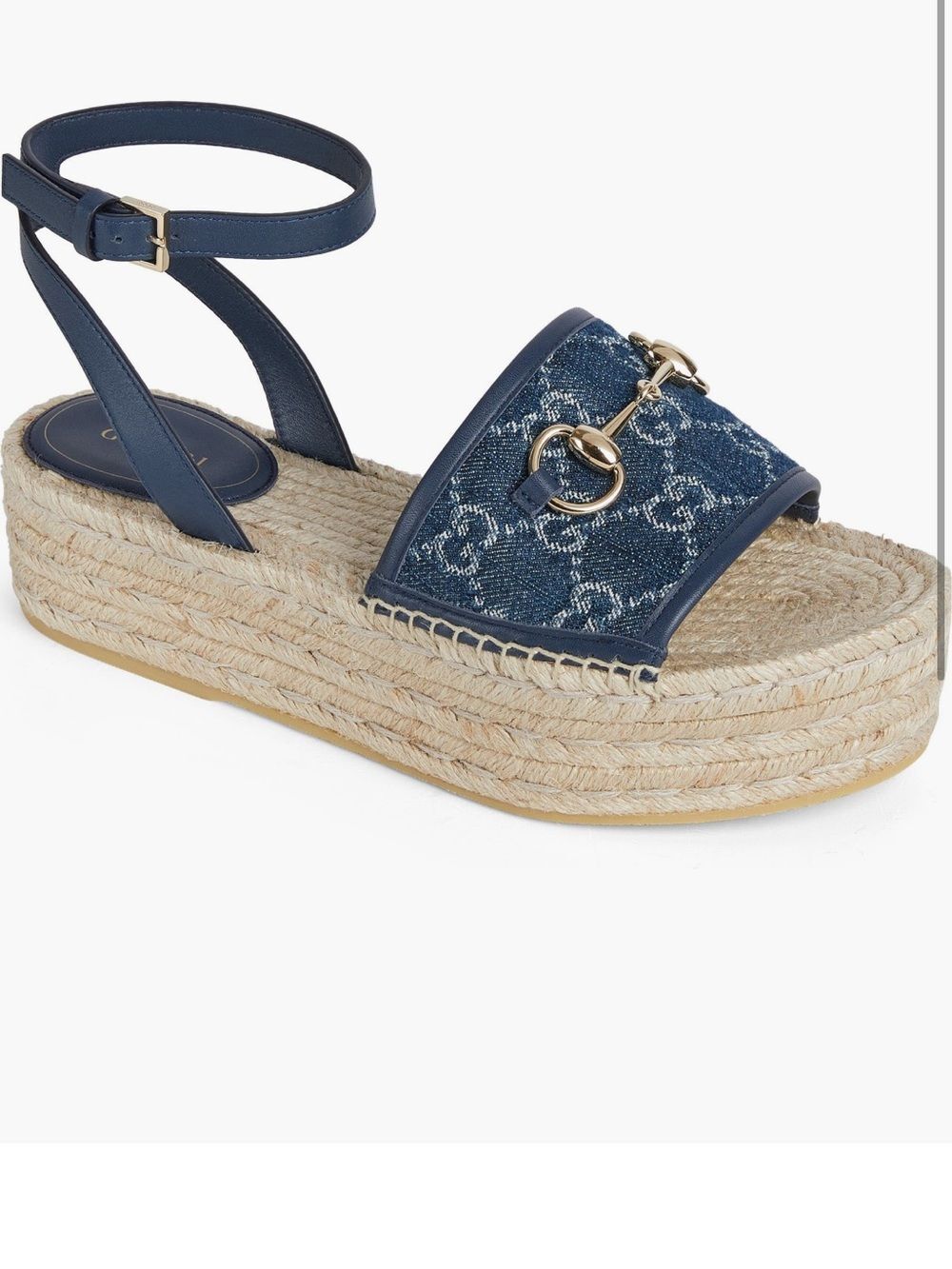 Gucci Paloma Horsebit GG Platform Espadrille Wedge Heel Ankle Strap Sandals NIB